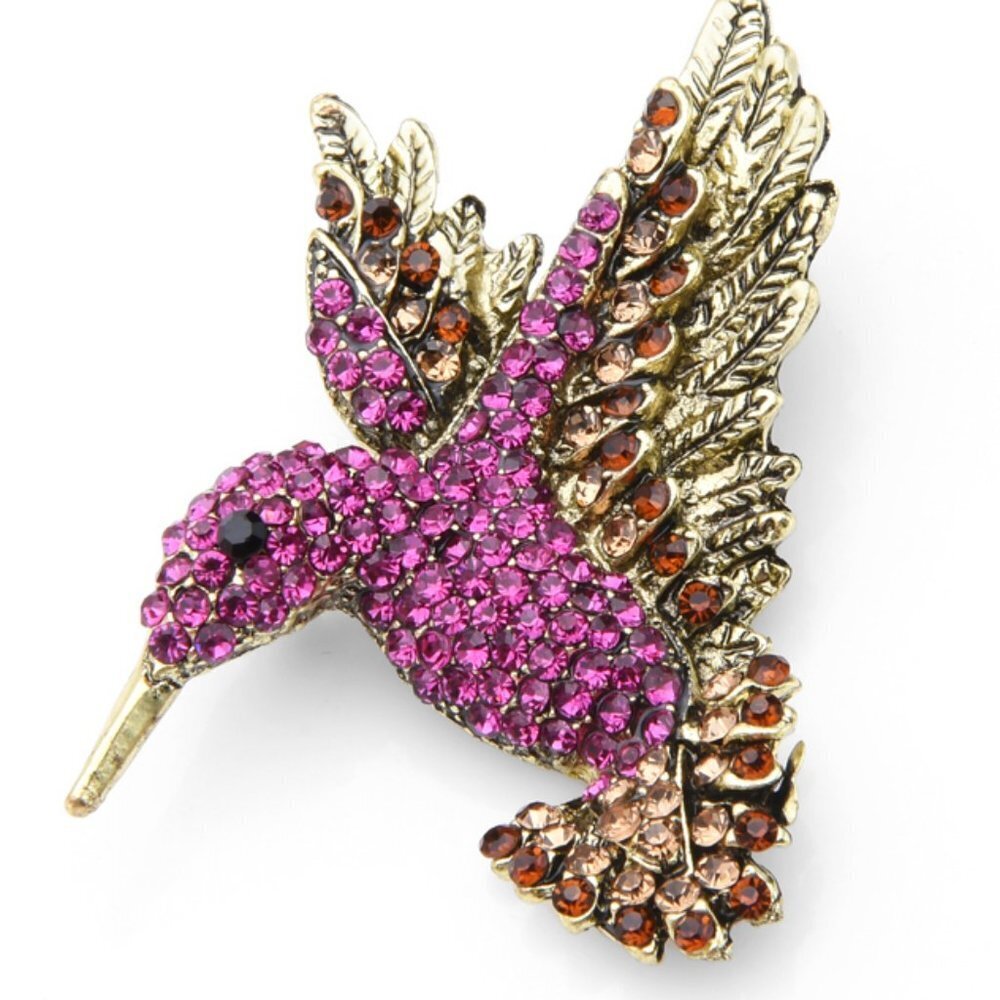 Pink Rhinestone Hummingbird Brooch - Picture 1 of 2